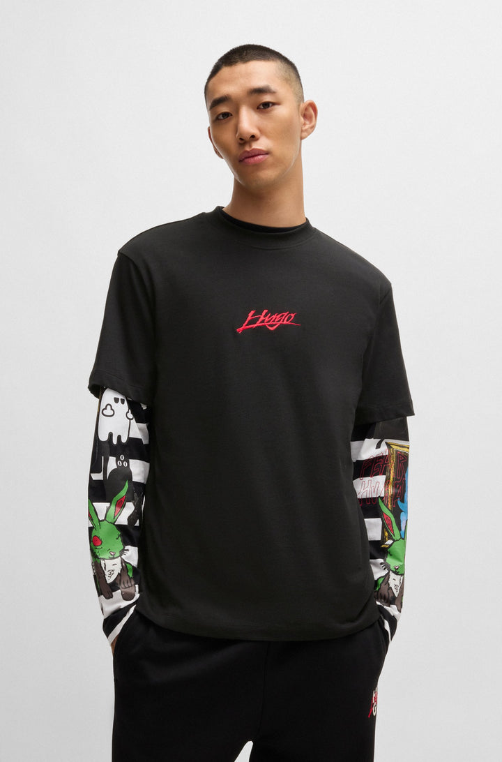 HUGO T-Shirts Relaxed Fit in Cotton - DLOGOTEE 10257318 01-50527926- Concorde Fashion#color_black-001