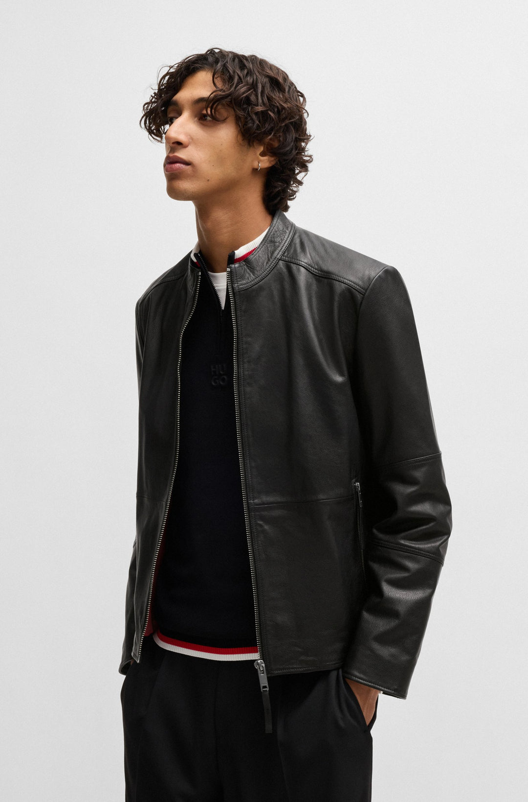 HUGO Casual Jackets Slim Fit in Leather - LOKIS-3 10257422 01-50516869- Concorde Fashion#color_black-001