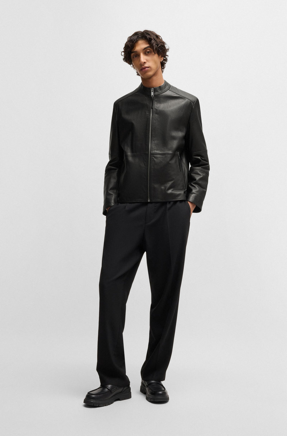 HUGO Casual Jackets Slim Fit in Leather - LOKIS-3 10257422 01-50516869- Concorde Fashion#color_black-001