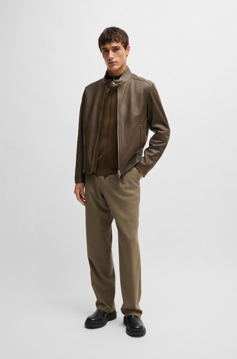 BOSS Casual Jackets Regular Fit in Leather - H-MANSELL2 10257647 01-50518906- Concorde Fashion#color_green-361