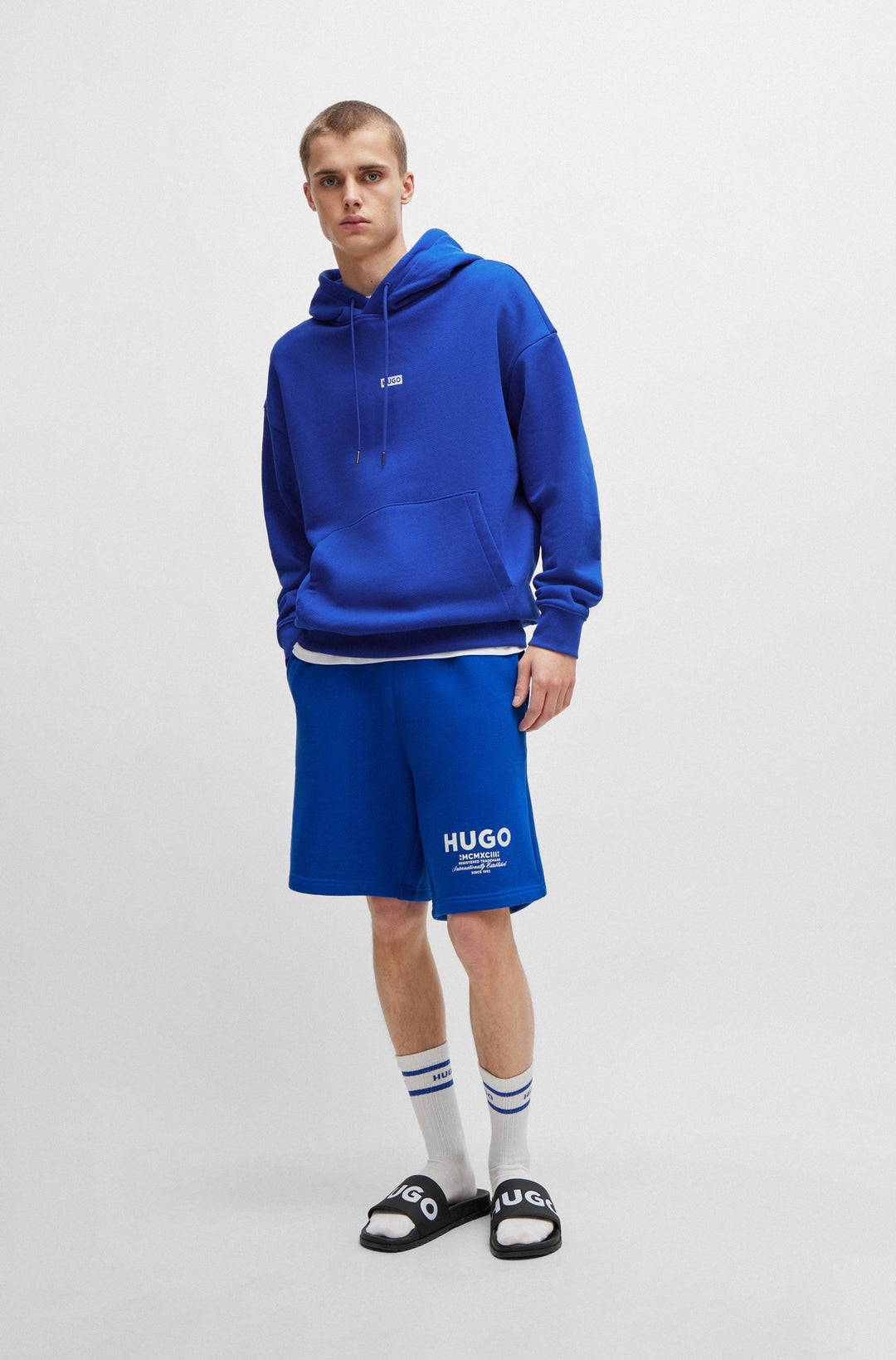 HUGO BLUE Loose Fit Shorts in Cotton - NOMARIO 10257685 01-50510728- Concorde Fashion#color_blue-493