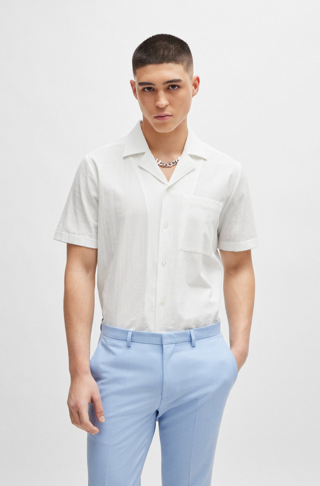 HUGO RED Relaxed Fit Casual Shirts in Cotton Mix - ELLINO 10257846 01-50514173- Concorde Fashion#color_white-199