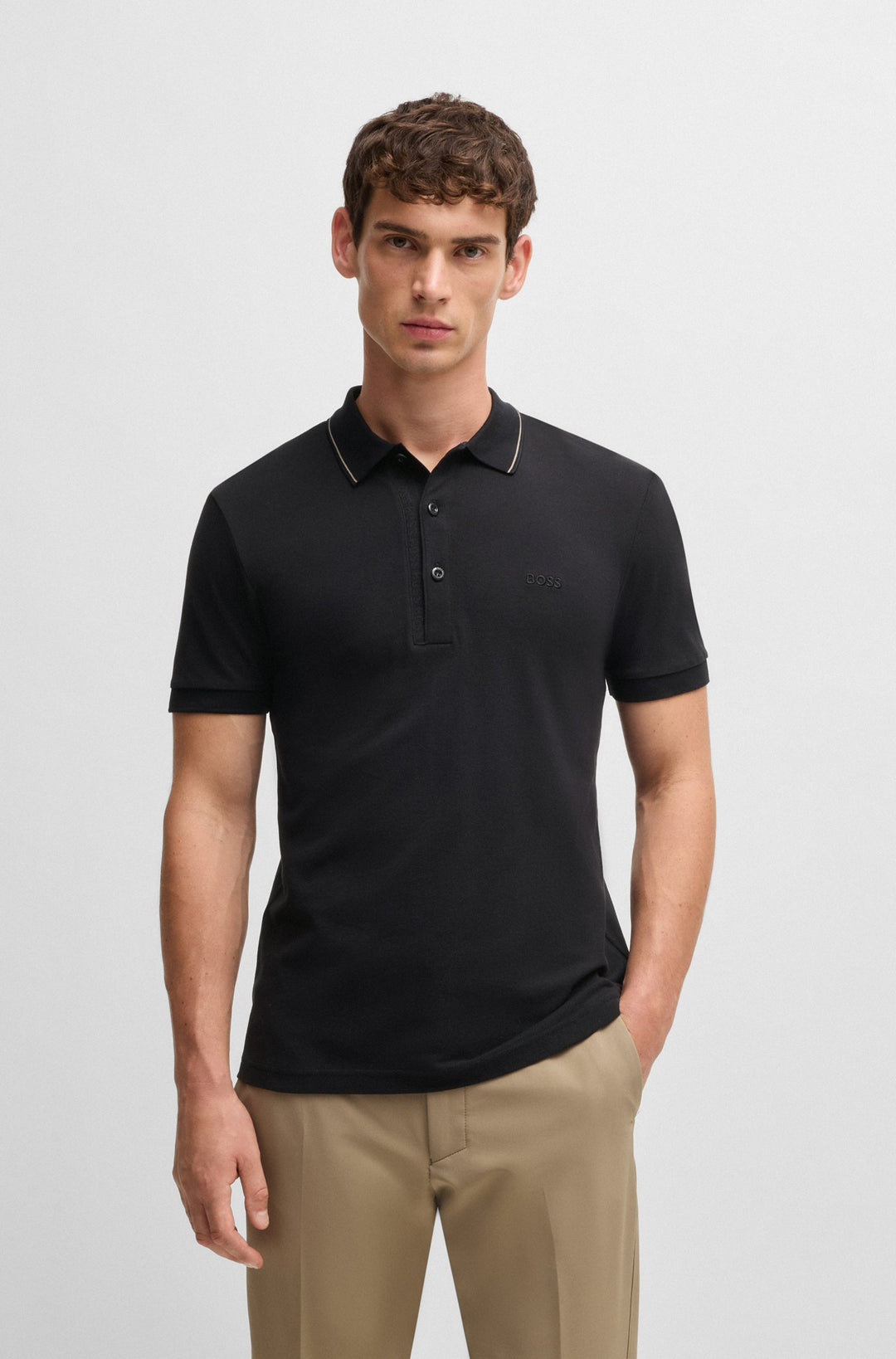 BOSS Polos Slim Fit in Cotton - PAULE 4 10258215 01-50506195- Concorde Fashion#color_black-005