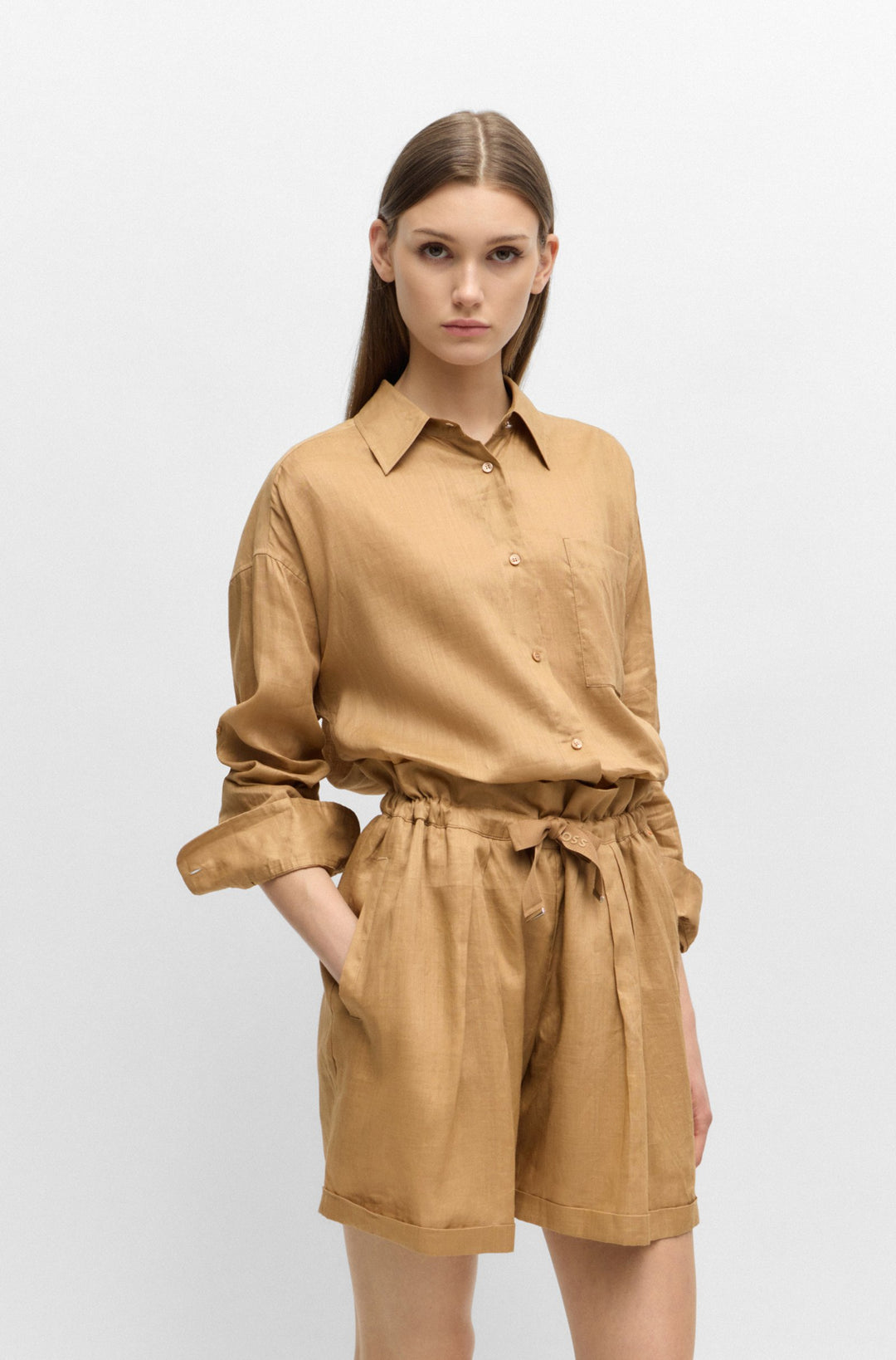BOSS Relaxed Fit Blouses in Silk - C_BOSTIK 10258344 01-50511766- Concorde Fashion#color_brown-236