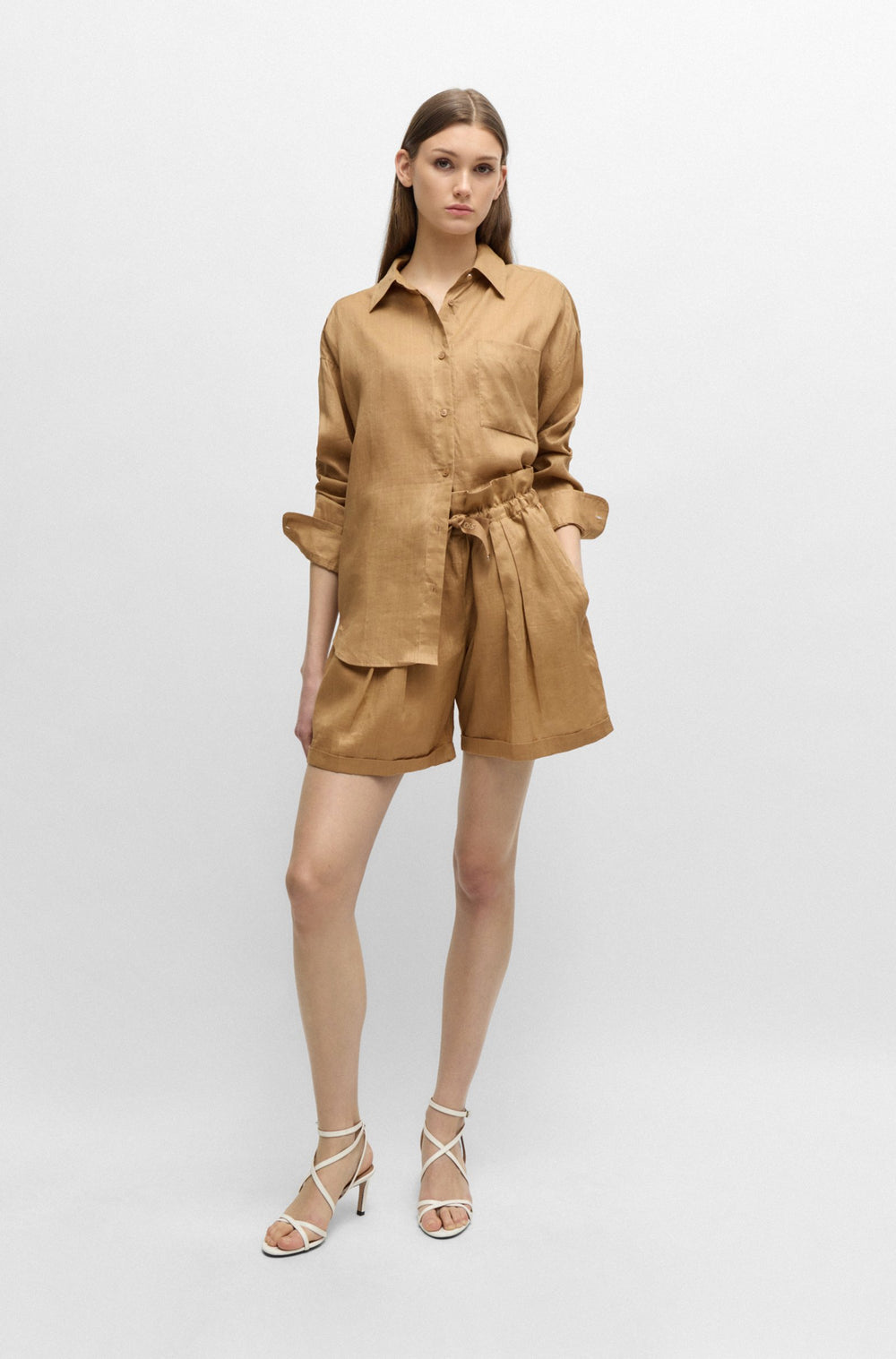 BOSS Relaxed Fit Blouses in Silk - C_BOSTIK 10258344 01-50511766- Concorde Fashion#color_brown-236