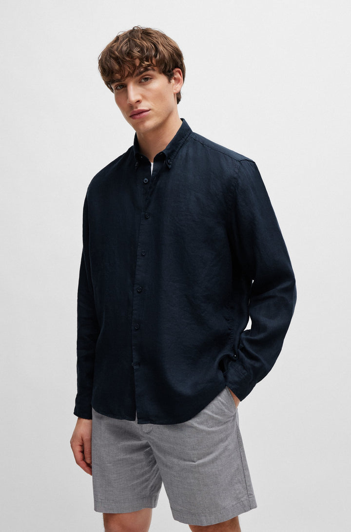 BOSS Regular Fit Casual Shirts in Linen - S-LIAM-S-BD-C1-242 10258366 01-50513849- Concorde Fashion#color_navy-404