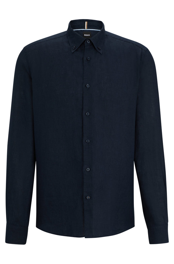BOSS Regular Fit Casual Shirts in Linen - S-LIAM-S-BD-C1-242 10258366 01-50513849- Concorde Fashion#color_navy-404