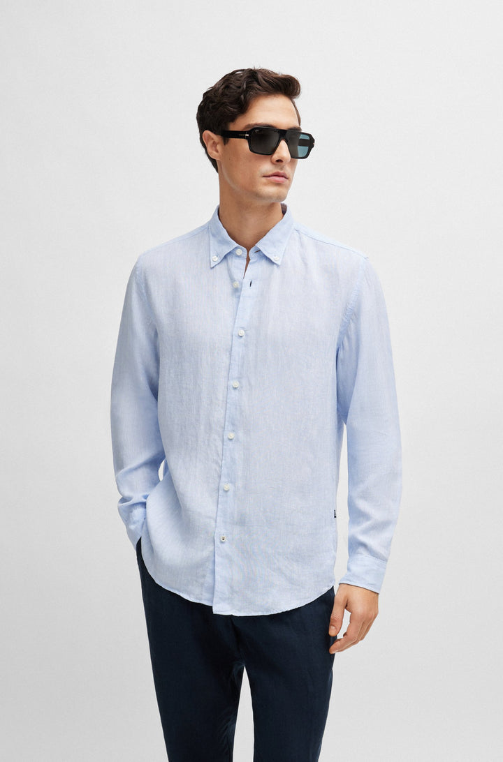 BOSS Regular Fit Casual Shirts in Linen - S-LIAM-S-BD-C1-242 10258366 01-50513849- Concorde Fashion#color_blue-450