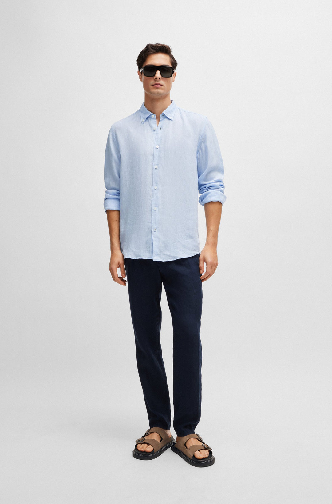 BOSS Regular Fit Casual Shirts in Linen - S-LIAM-S-BD-C1-242 10258366 01-50513849- Concorde Fashion#color_blue-450