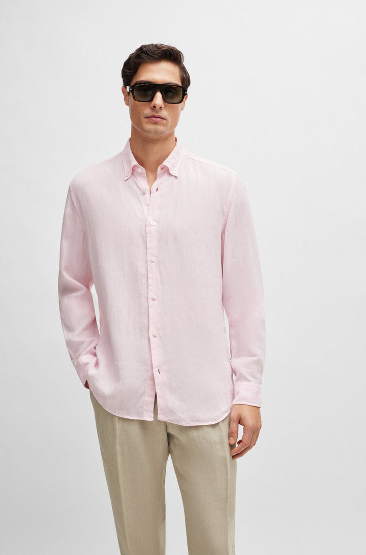 BOSS Regular Fit Casual Shirts in Linen - S-LIAM-S-BD-C1-242 10258366 01-50513849- Concorde Fashion#color_pink-680