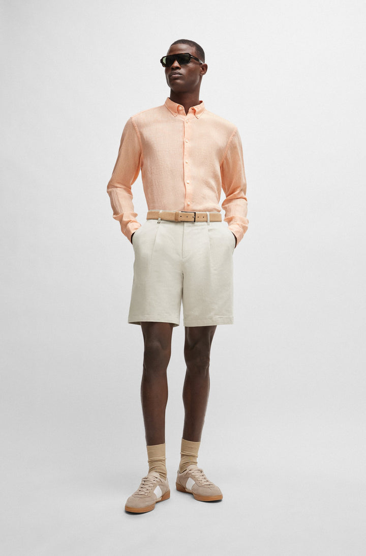 BOSS Regular Fit Casual Shirts in Linen - S-LIAM-S-BD-C1-242 10258366 01-50513849- Concorde Fashion#color_orange-813