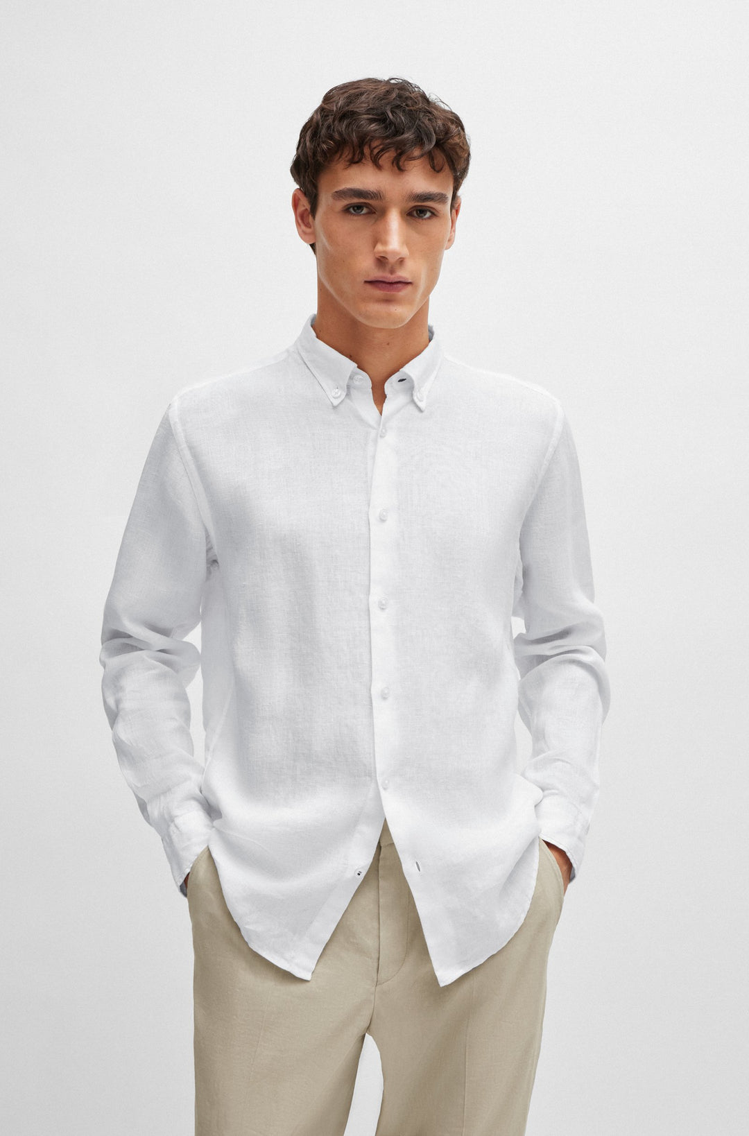 BOSS Regular Fit Casual Shirts in Linen - S-LIAM-S-BD-C1-242 10258366 01-50513849- Concorde Fashion#color_white-100