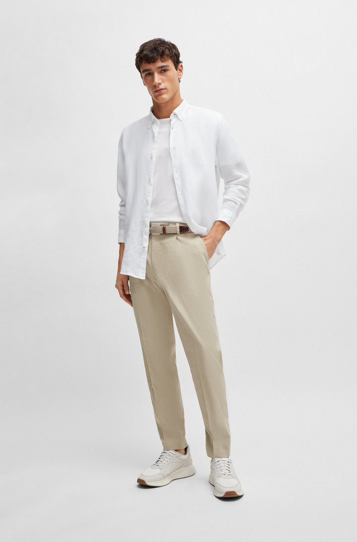BOSS Regular Fit Casual Shirts in Linen - S-LIAM-S-BD-C1-242 10258366 01-50513849- Concorde Fashion#color_white-100