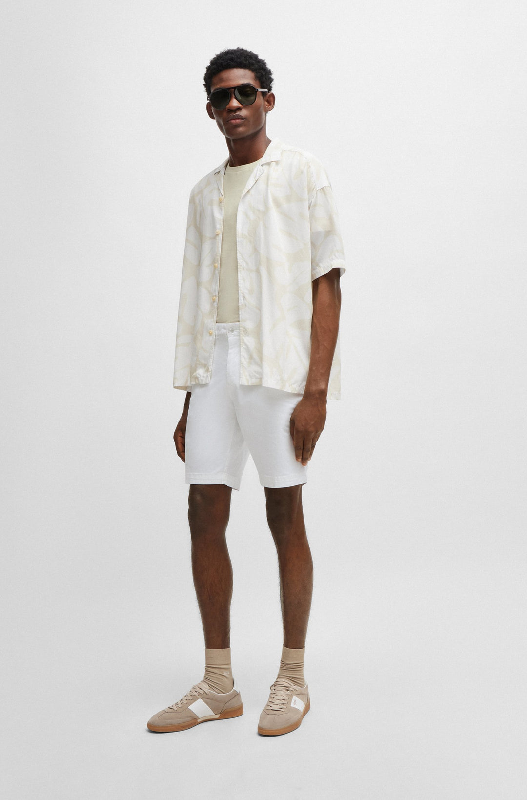 BOSS Slim Fit Shorts in Cotton Mix - SLICE-SHORT 10258498 01-50512524- Concorde Fashion#color_white-100