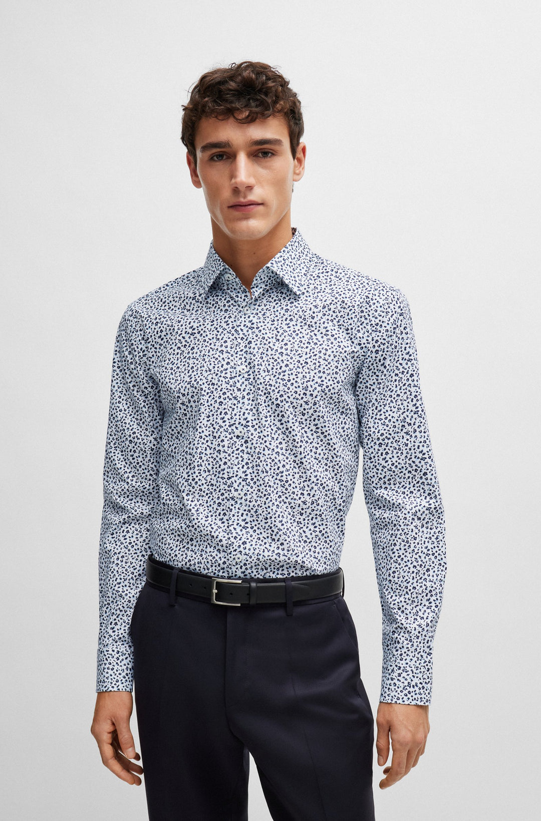 BOSS Slim Fit Formal Shirt in Cotton Mix - H-HANK-KENT-C1-214 10258874 01-50512664- Concorde Fashion#color_navy-410