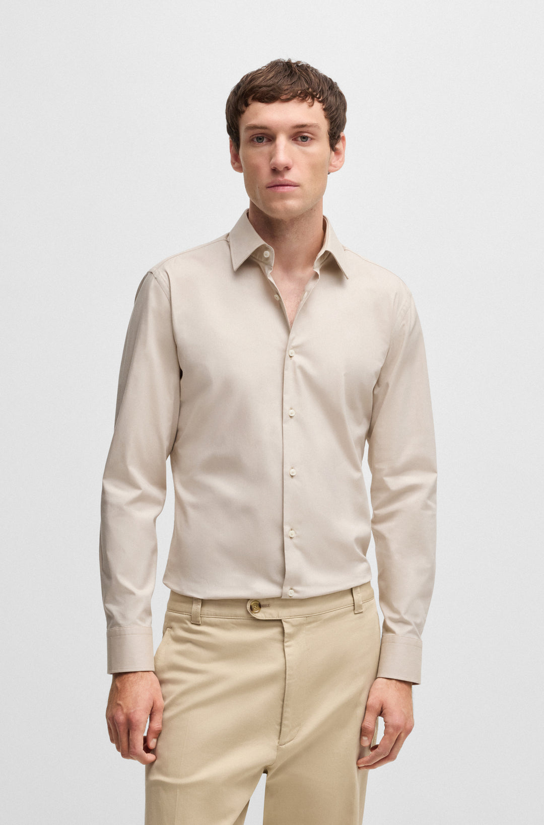 BOSS Formal Shirts Slim Fit in Cotton Mix - H-HANK-KENT-C1-214 10258875 01-50519867- Concorde Fashion#color_beige-275