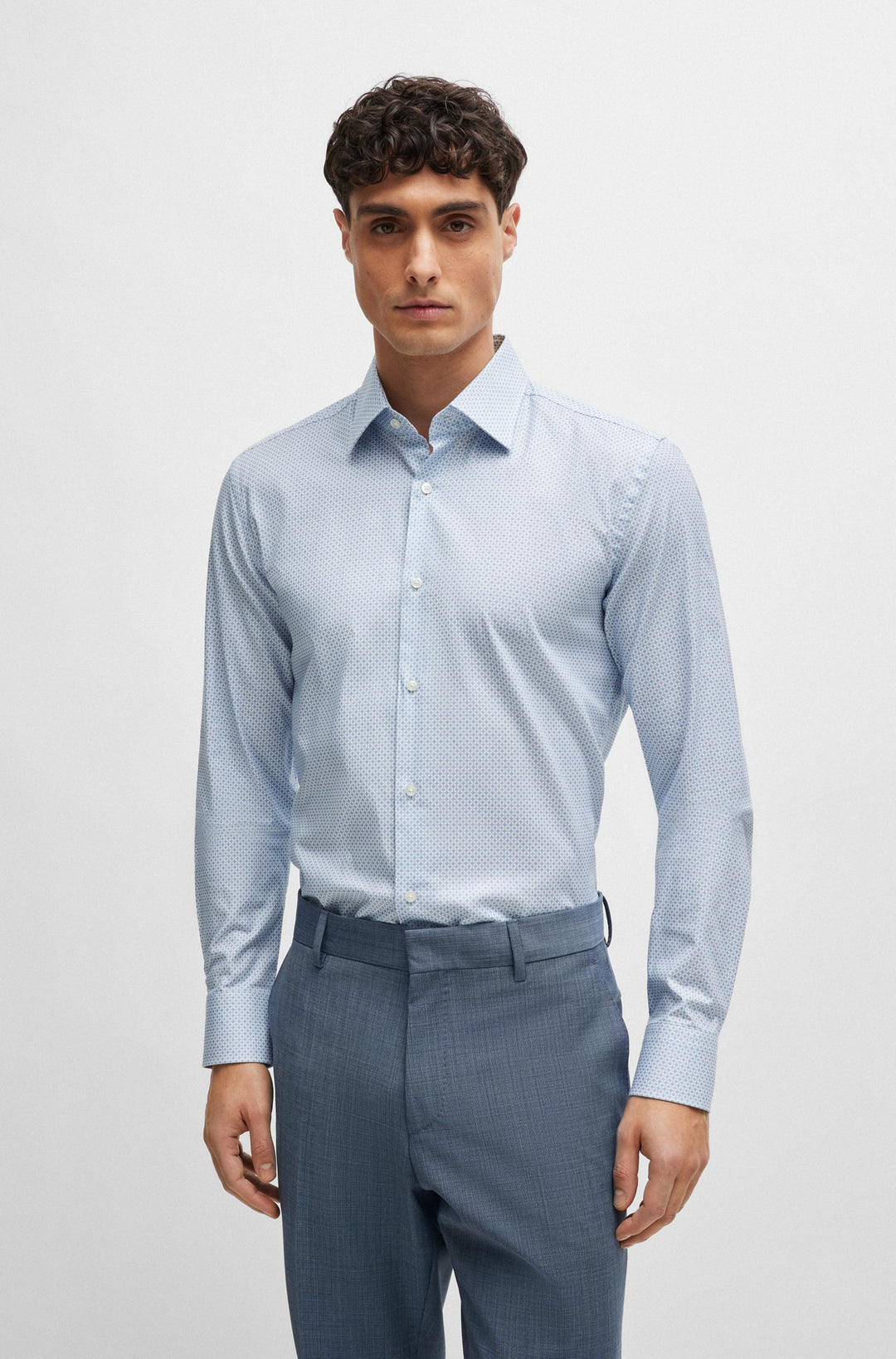 BOSS Slim Fit Formal Shirt in Cotton Mix - H-HANK-KENT-C1-214 10258898 01-50512852- Concorde Fashion#color_blue-450