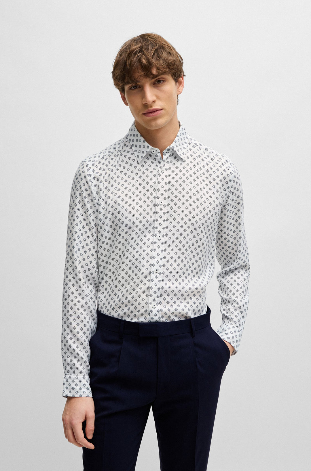BOSS Regular Fit Casual Shirts in Viscose - S-LIAM-KENT-C1-233 10258997 01-50513389- Concorde Fashion#color_white-100