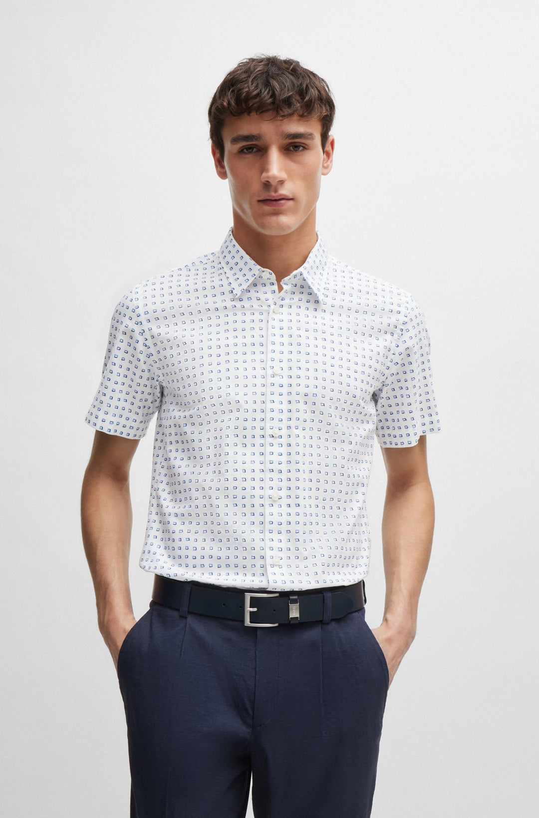 BOSS Slim Fit Casual Shirts in Cotton - S-ROAN-KEN-SH-C1-242 10259006 01-50513394- Concorde Fashion#color_white-100