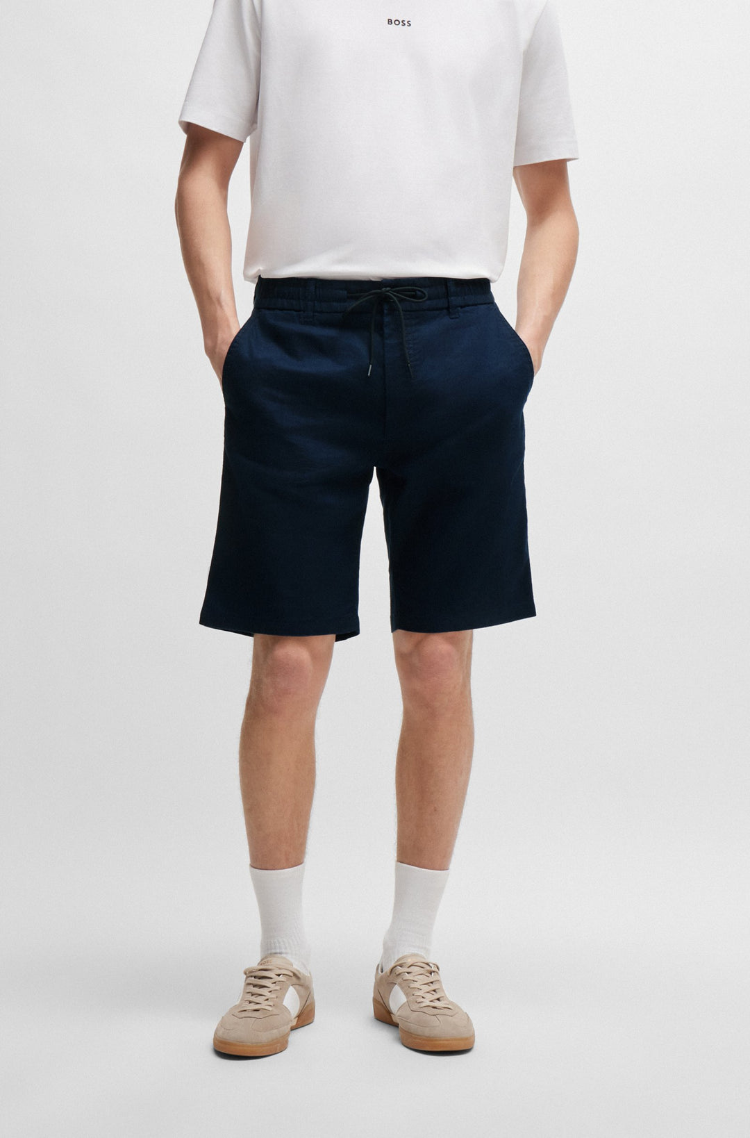 BOSS Tapered Fit Trousers in Linen Mix - CHINO-TAPERED-DS-1-S 10259054 01-50513027- Concorde Fashion#color_navy-404