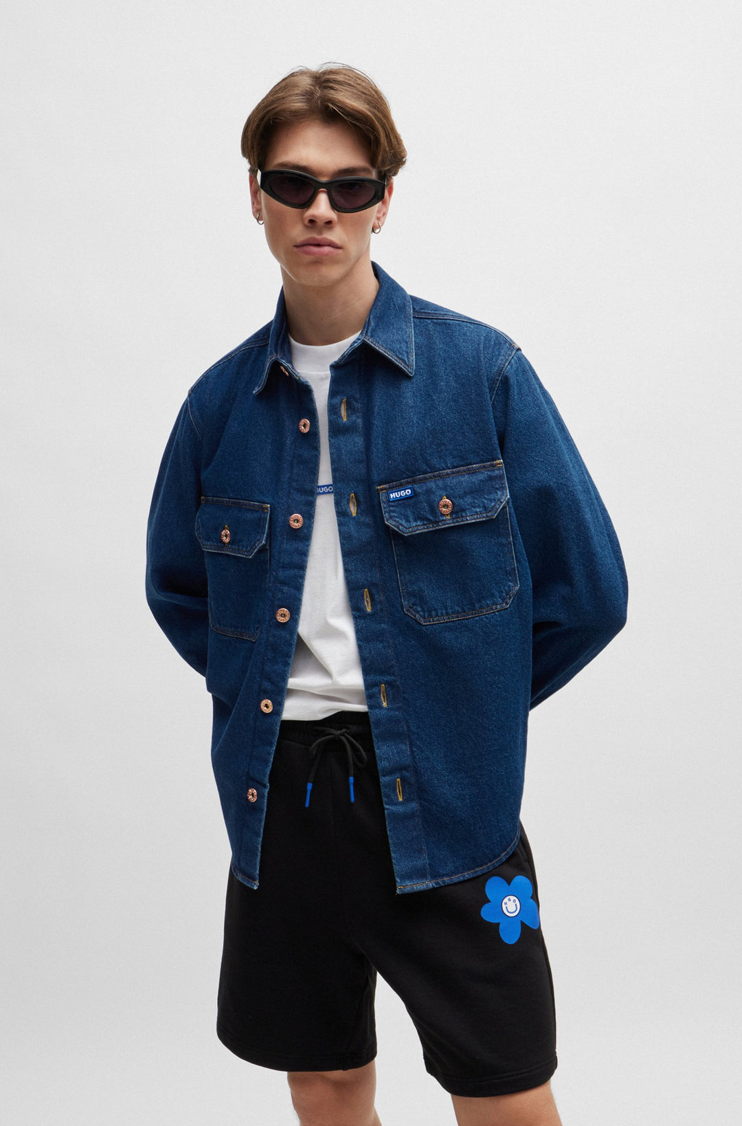 HUGO BLUE Oversize Fit Casual Shirts in Cotton - EBOLT 10259366 01-50513853- Concorde Fashion#color_blue-420