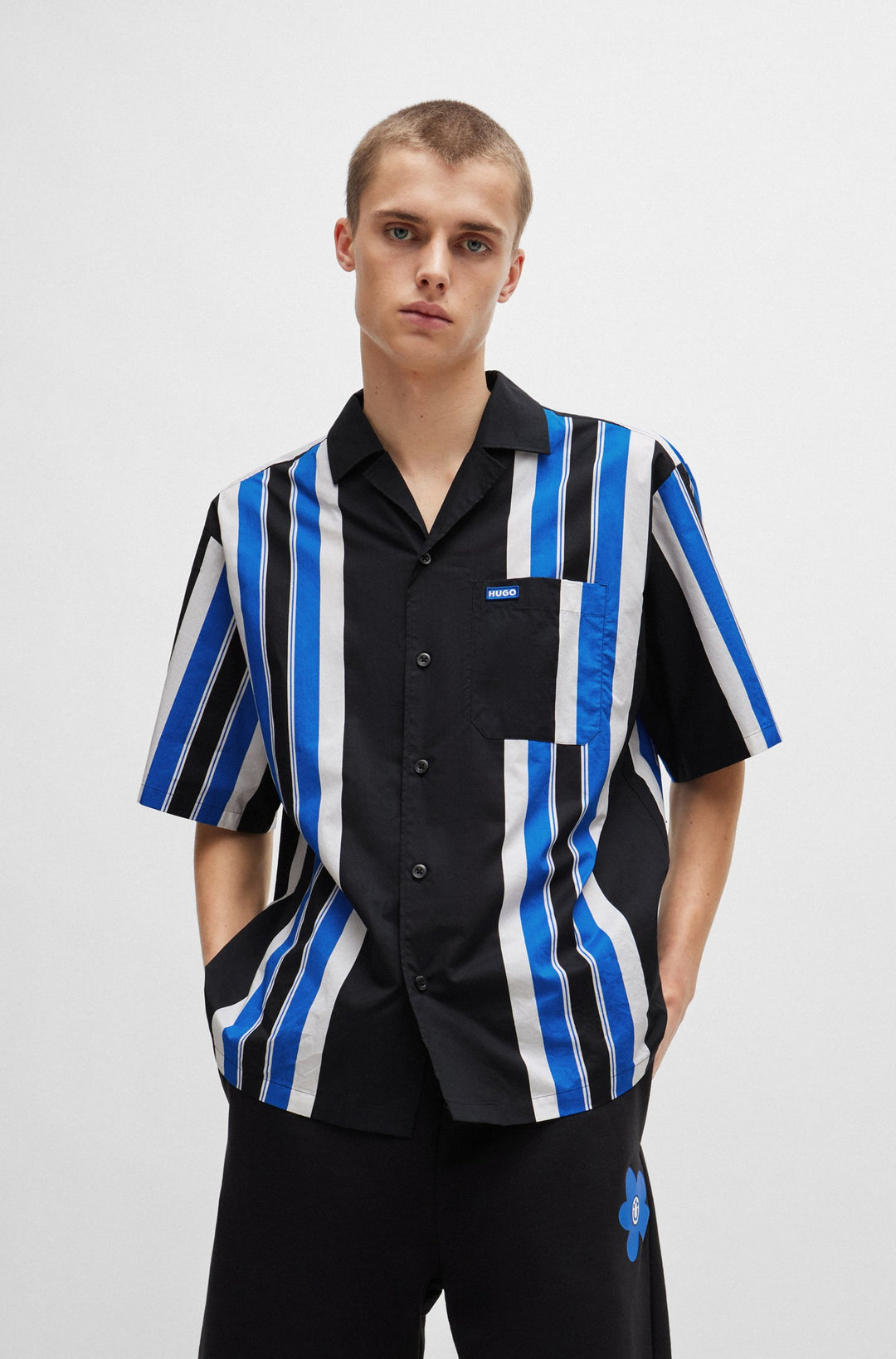 HUGO BLUE Oversize Fit Casual Shirts in Cotton - ELIGINO 10259369 01-50513867- Concorde Fashion#color_black-001