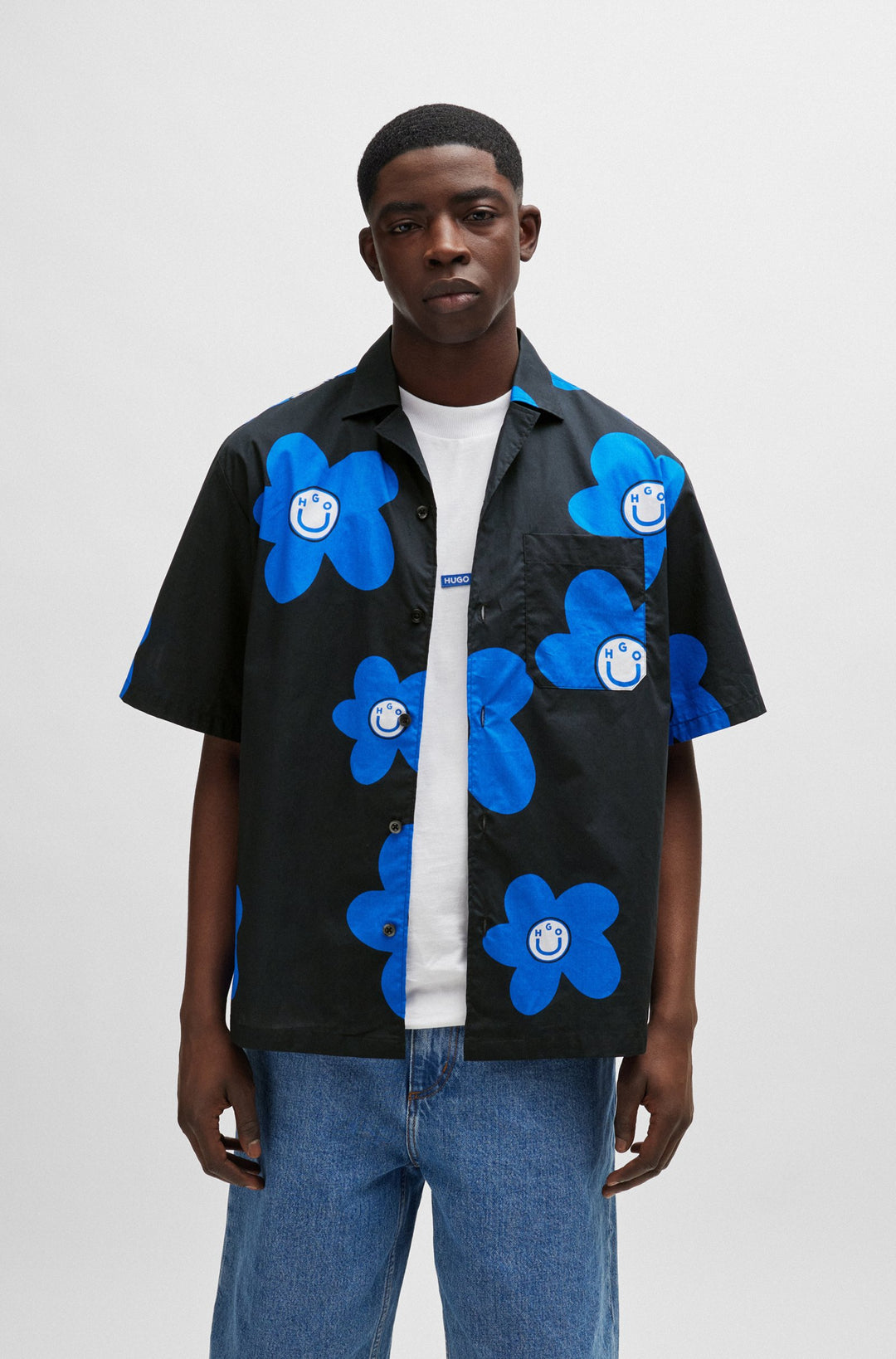 HUGO BLUE Oversize Fit Casual Shirts in Cotton - ELIGINO 10259381 01-50513855- Concorde Fashion#color_black-001