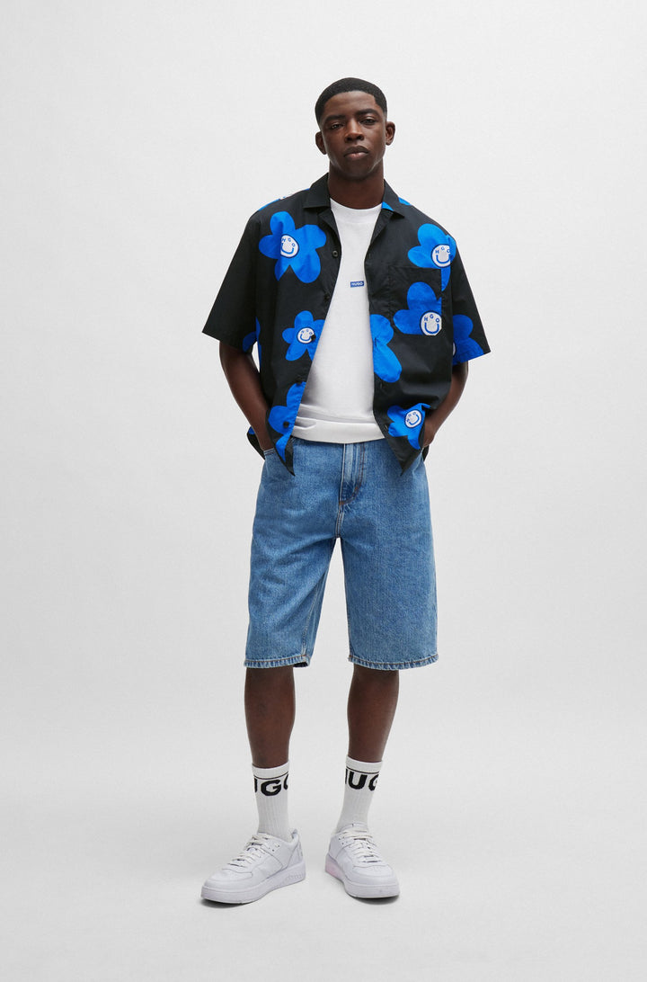 HUGO BLUE Oversize Fit Casual Shirts in Cotton - ELIGINO 10259381 01-50513855- Concorde Fashion#color_black-001