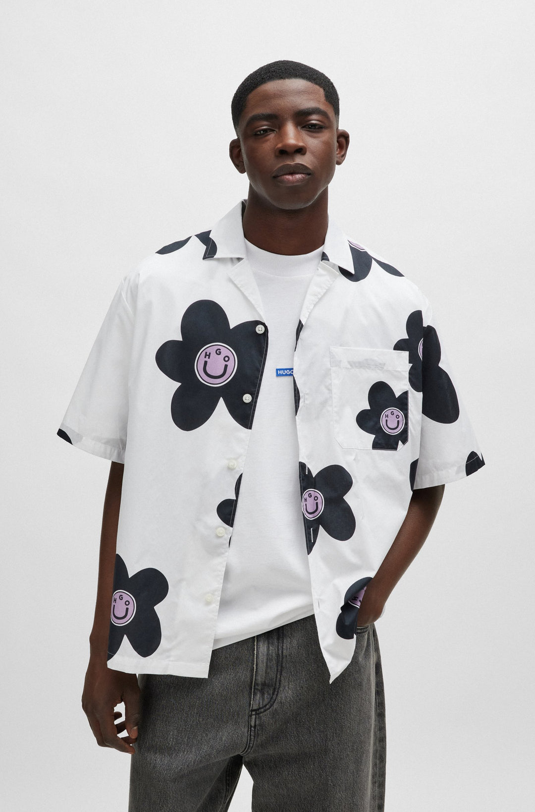 HUGO BLUE Oversize Fit Casual Shirts in Cotton - ELIGINO 10259381 01-50513855- Concorde Fashion#color_white-100