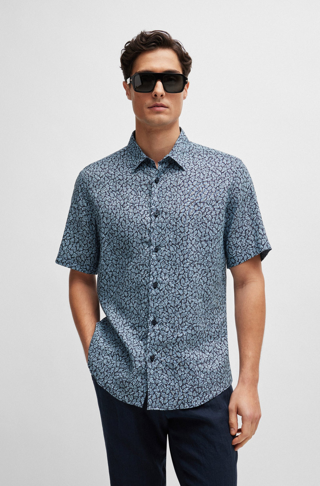 BOSS Regular Fit Casual Shirts in Linen Mix - S-LIAM-KEN-SH-C1-242 10259835 01-50515157- Concorde Fashion#color_blue-450