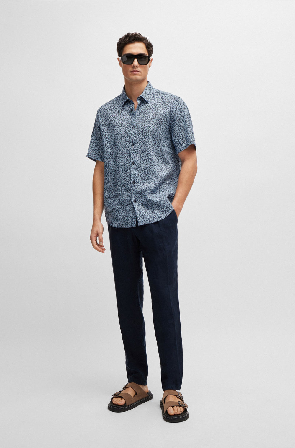BOSS Regular Fit Casual Shirts in Linen Mix - S-LIAM-KEN-SH-C1-242 10259835 01-50515157- Concorde Fashion#color_blue-450