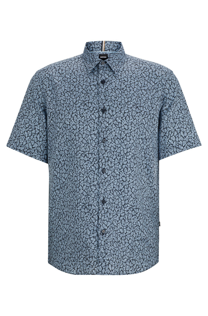 BOSS Regular Fit Casual Shirts in Linen Mix - S-LIAM-KEN-SH-C1-242 10259835 01-50515157- Concorde Fashion#color_blue-450