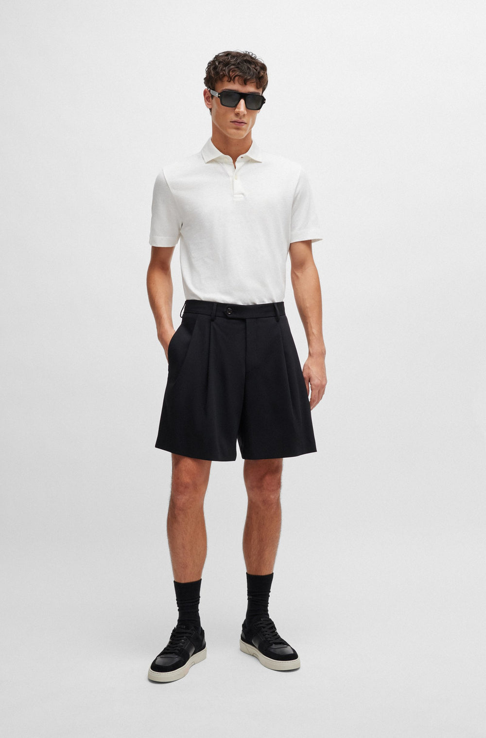 BOSS Regular Fit Polos in Cotton Mix - PRESS 56 10260110 01-50511600- Concorde Fashion#color_white-100