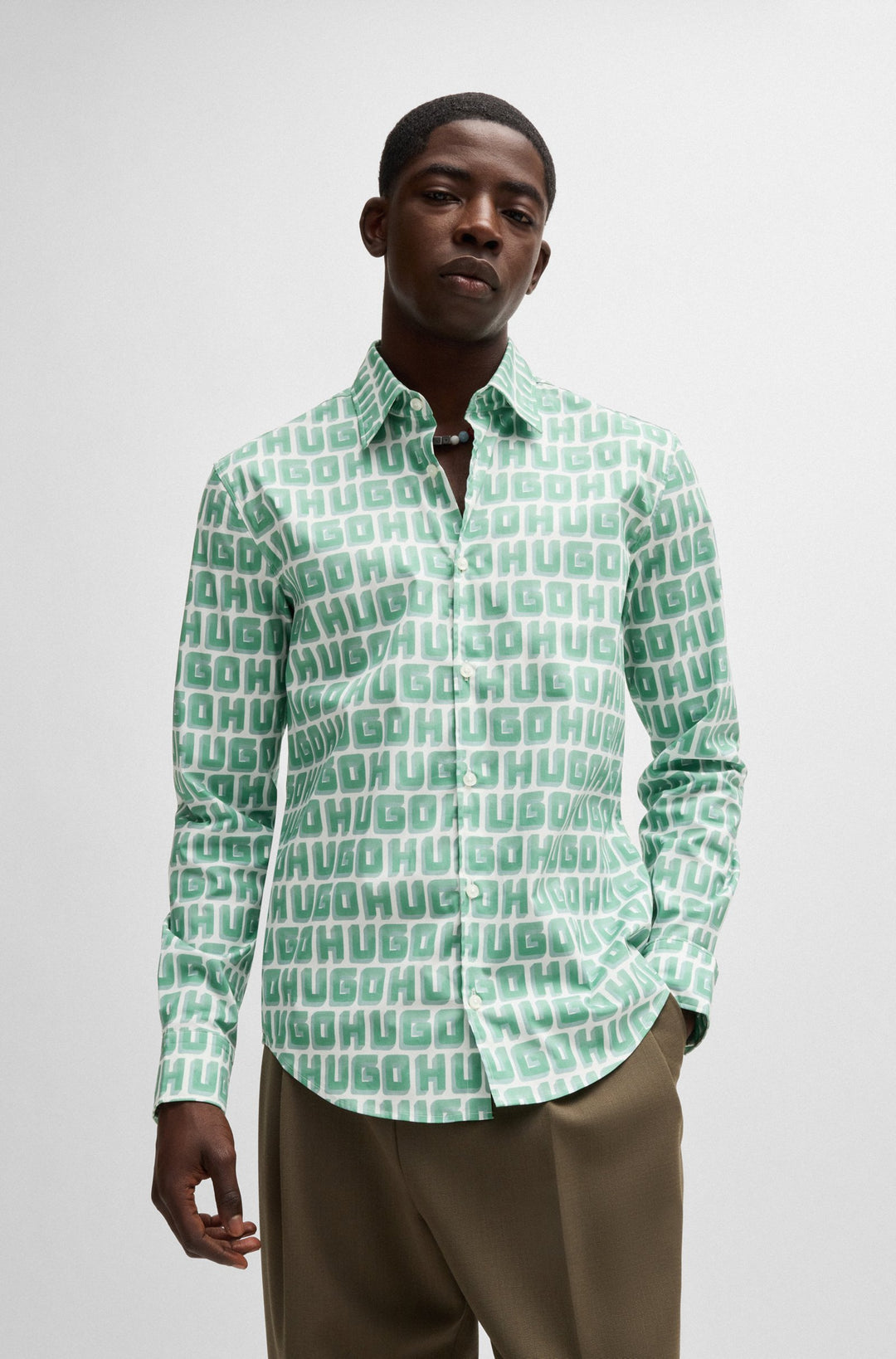 HUGO Casual Shirts Slim Fit in Cotton Mix - ERMO 10260458 01-50519638- Concorde Fashion#color_green-332