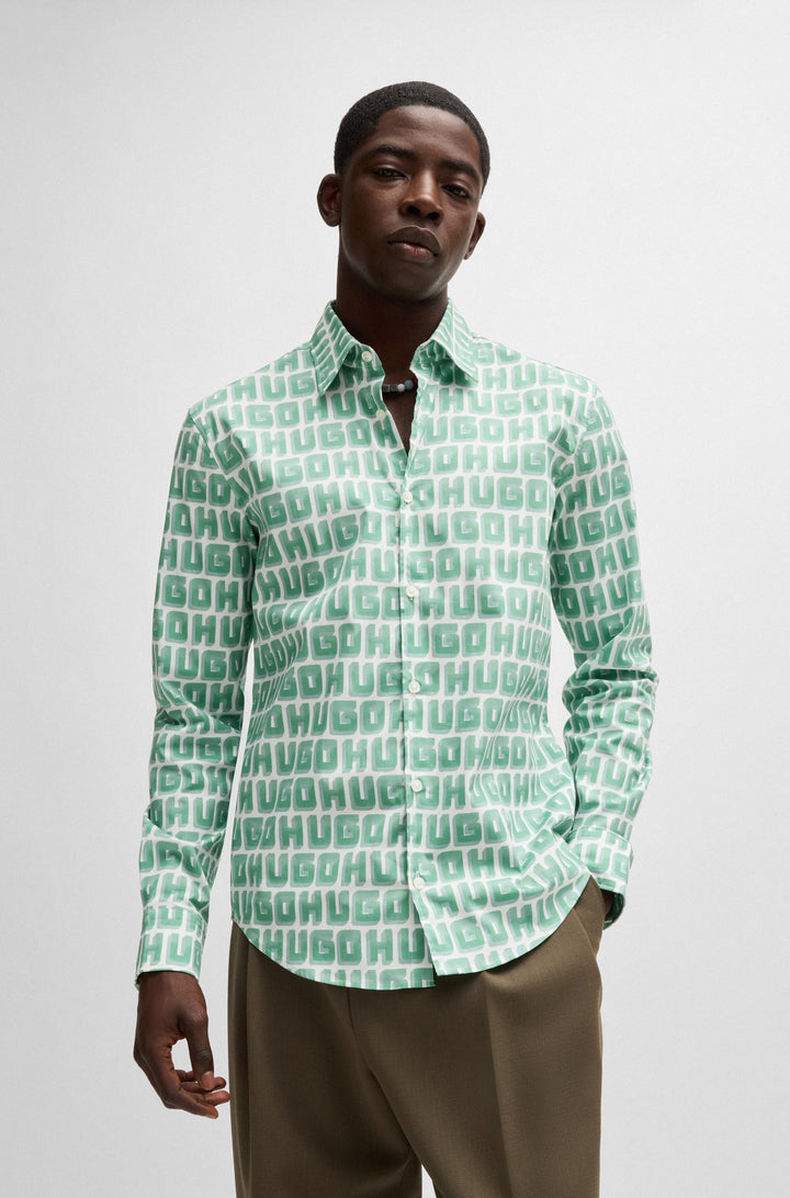 HUGO Casual Shirts Slim Fit in Cotton Mix - ERMO 10260458 01-50519638- Concorde Fashion#color_green-332