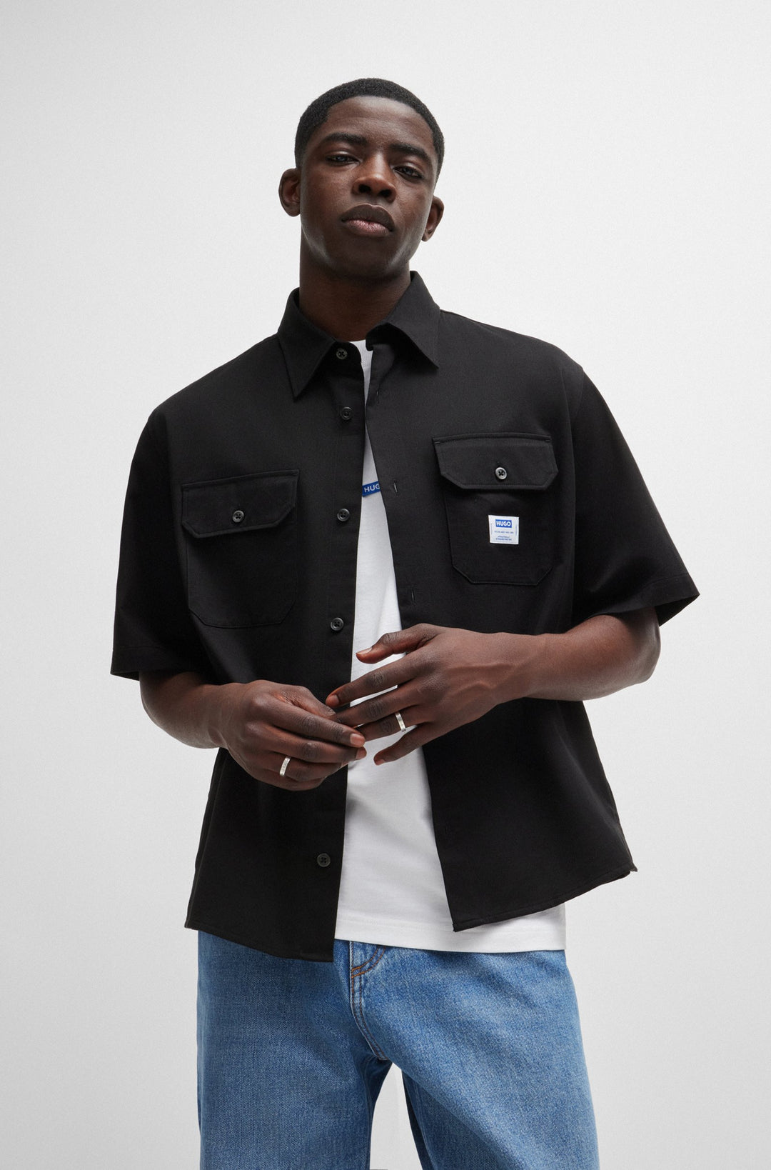 HUGO BLUE Oversize Fit Casual Shirts in Cotton - EKYNO 10260730 01-50517871- Concorde Fashion#color_black-001