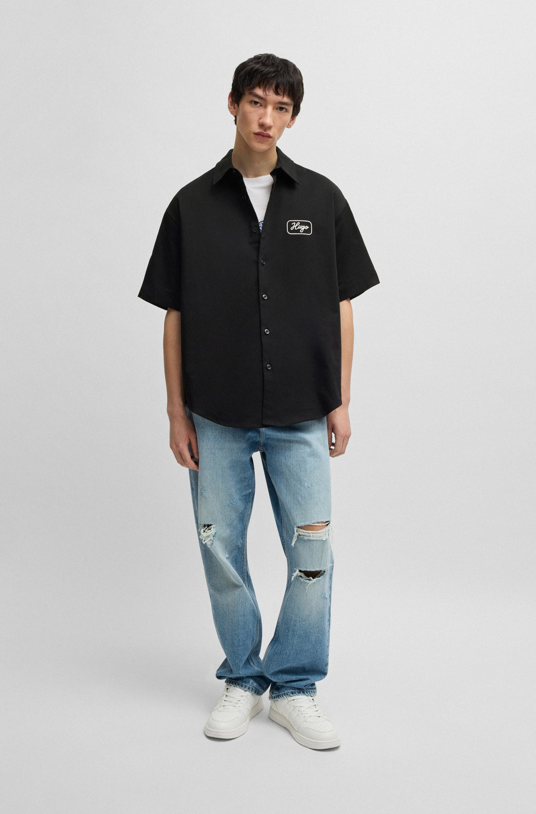 HUGO Casual Shirts Relaxed Fit in Cotton - EBRONN 10260730 01-50539100- Concorde Fashion#color_black-001