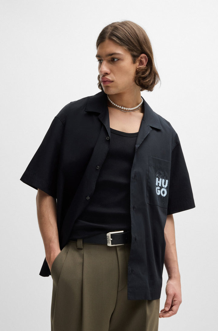 HUGO Casual Shirts Oversize Fit in Cotton - EGEENO 10261191 01-50520096- Concorde Fashion#color_black-001