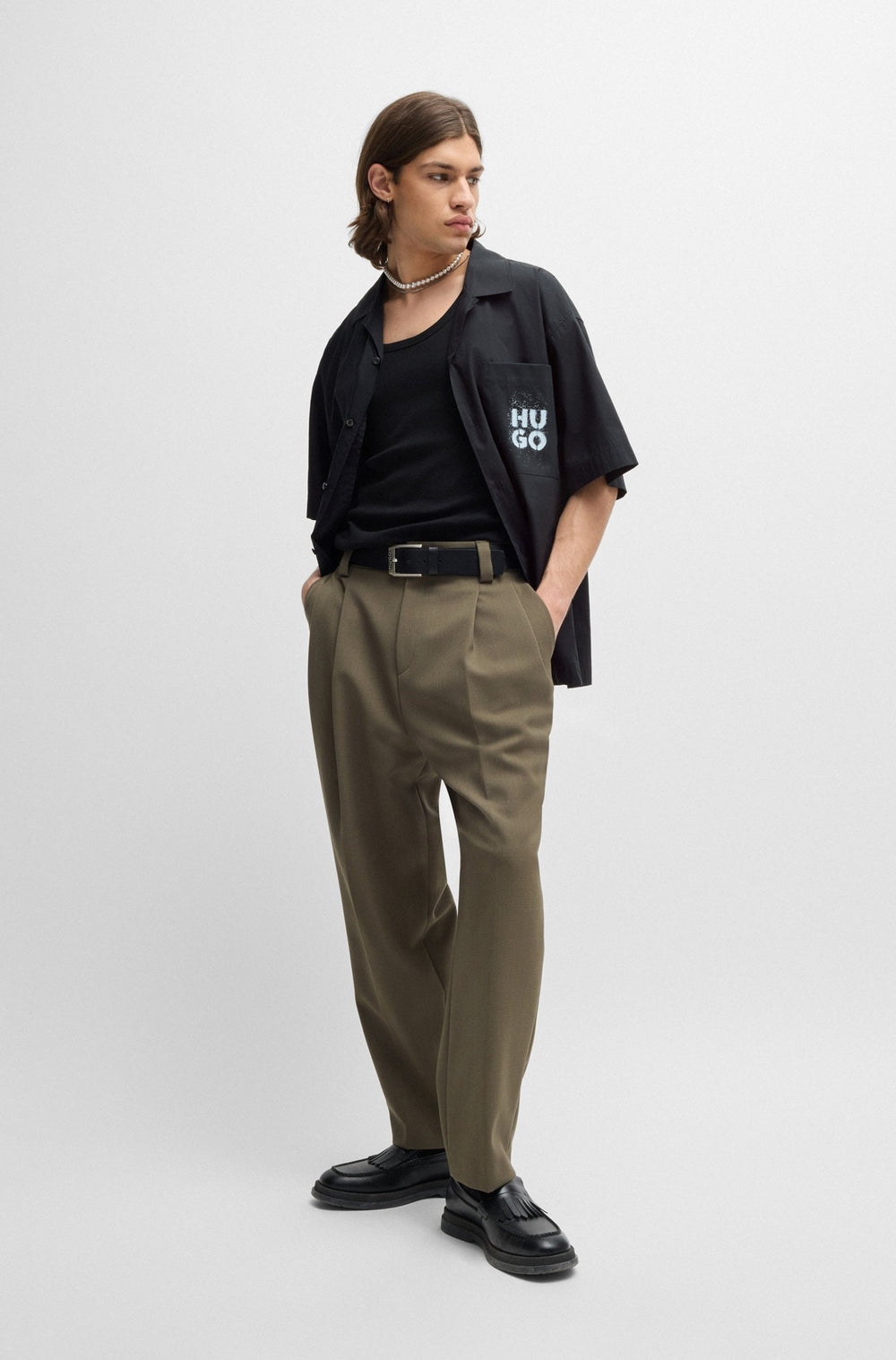 HUGO Casual Shirts Oversize Fit in Cotton - EGEENO 10261191 01-50520096- Concorde Fashion#color_black-001
