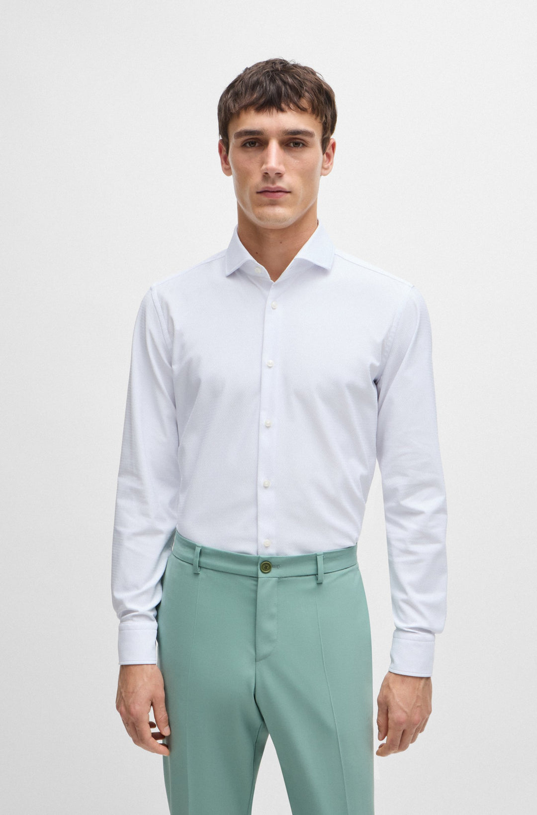 BOSS Formal Shirts Slim Fit in Nylon - P-HANK-SPREAD-C1-222 10261352 01-50520056- Concorde Fashion#color_white-100
