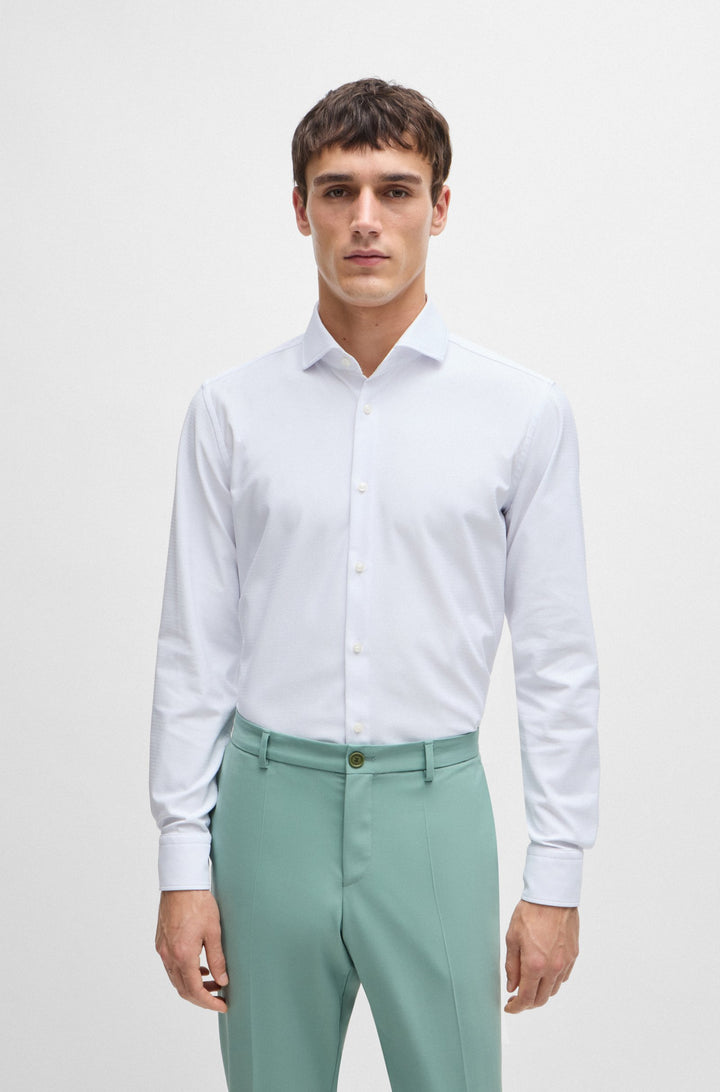 BOSS Formal Shirts Slim Fit in Nylon - P-HANK-SPREAD-C1-222 10261352 01-50520056- Concorde Fashion#color_white-100
