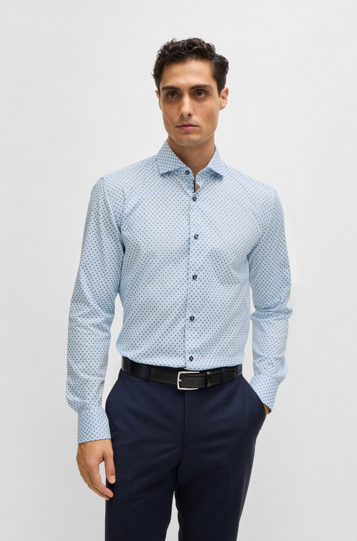BOSS Formal Shirts Slim Fit in Cotton Mix - H-HANK-SPREAD-C5-233 10261379 01-50519884- Concorde Fashion#color_blue-450