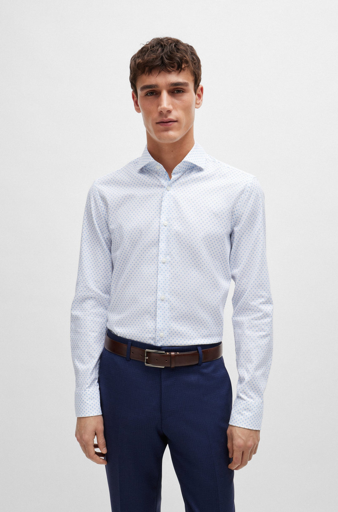 BOSS Formal Shirts Slim Fit in Cotton Mix - H-HANK-SPREAD-C5-233 10261379 01-50519884- Concorde Fashion#color_white-100