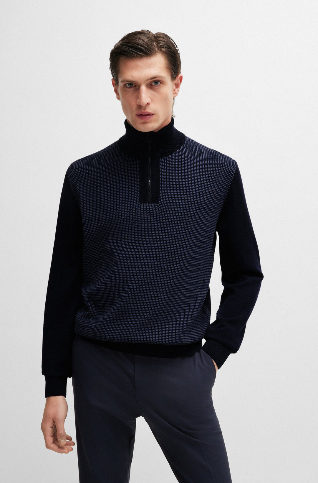 BOSS Sweaters Regular Fit in Wool - H-DAMBINO 10261652 01-50519590- Concorde Fashion#color_navy-404