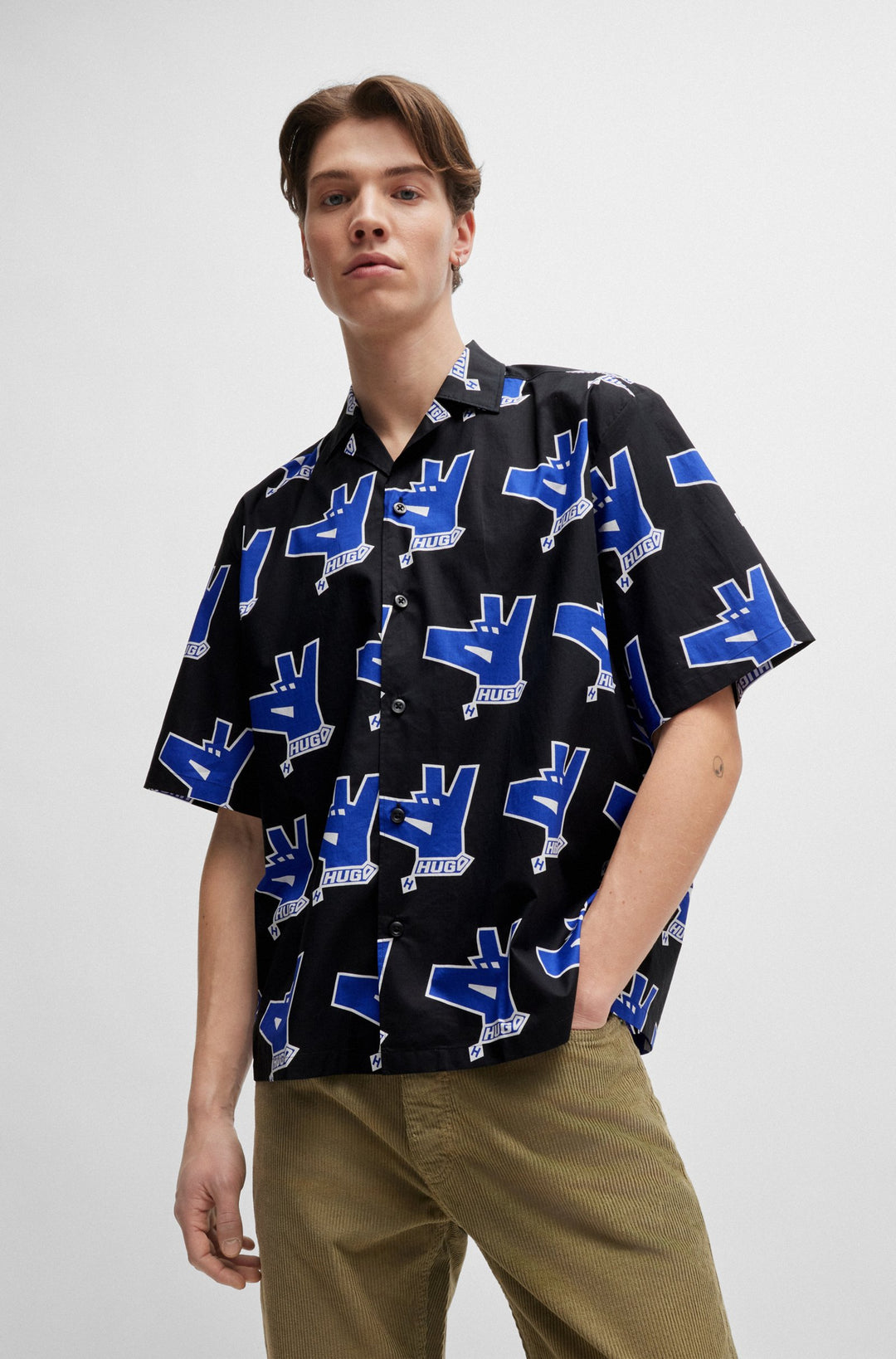 HUGO Casual Shirts Relaxed Fit in Cotton - ELIGINO 10261696 01-50520079- Concorde Fashion#color_black-001