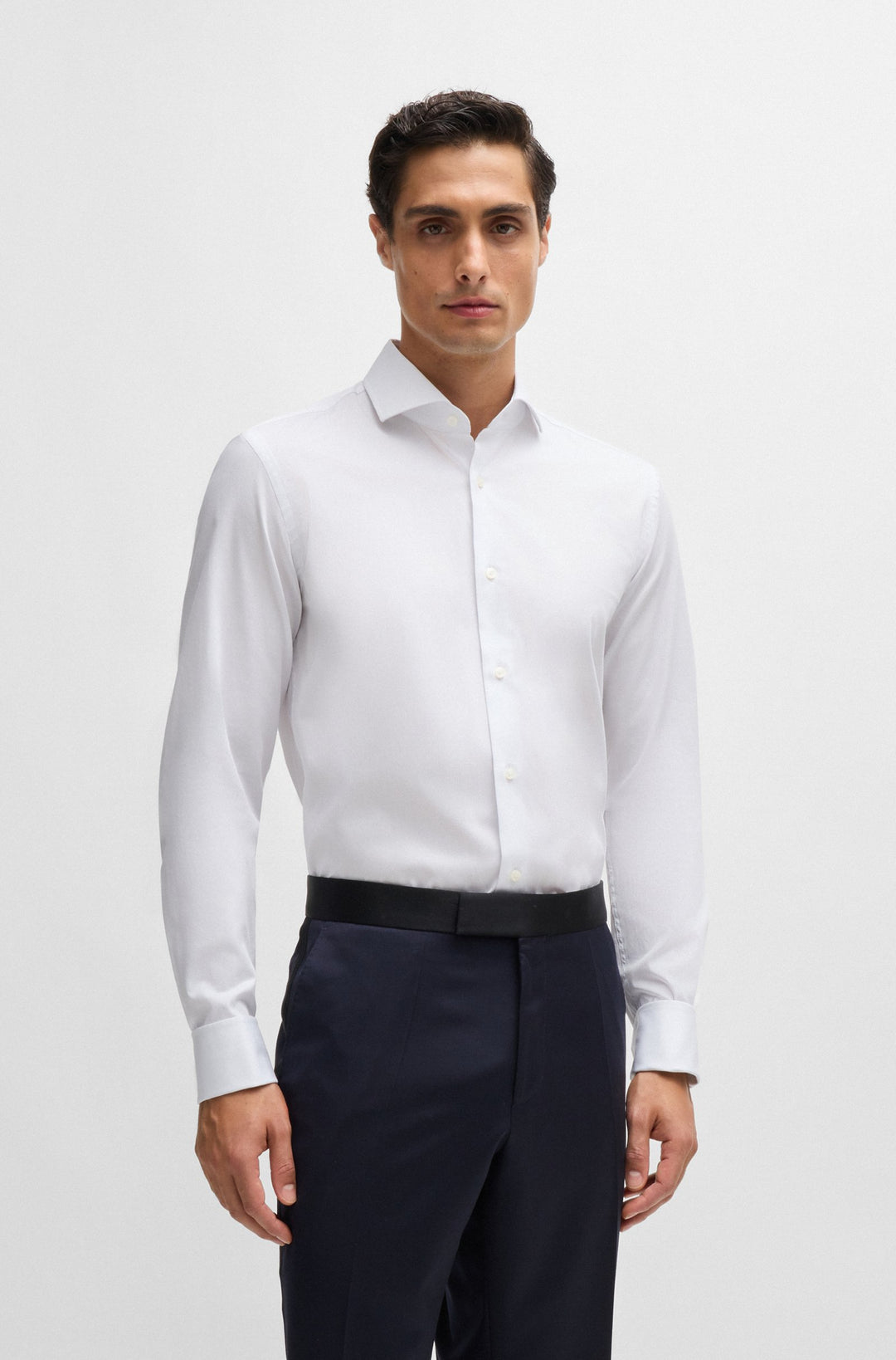 BOSS Formal Shirts Slim Fit in Cotton Mix - H-HANK-SPREAD-DC-214 10261836 01-50519935- Concorde Fashion#color_white-100