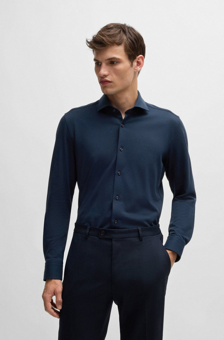 BOSS Formal Shirts Slim Fit in Cotton - P-HANK-SPREAD-243 10262046 01-50527675- Concorde Fashion#color_navy-404
