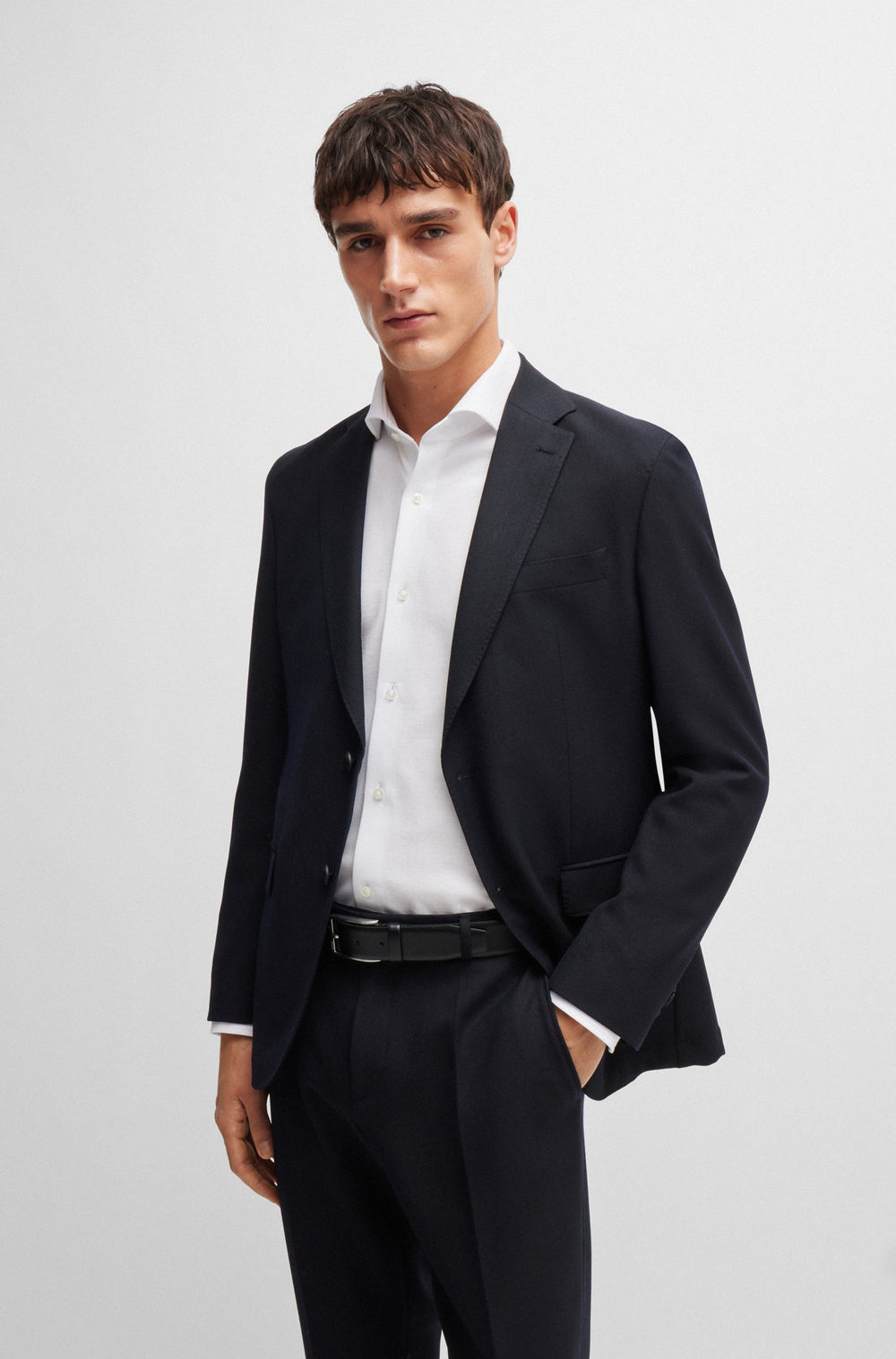 BOSS Formal Shirts Slim Fit in Cotton - P-HANK-SPREAD-243 10262046 01-50527675- Concorde Fashion#color_white-100