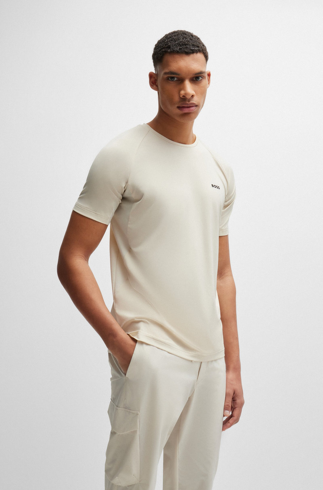 BOSS T-Shirts Regular Fit in Polyester Mix - TEE ACTIVE 4 10262069 01-50519360- Concorde Fashion#color_white-131