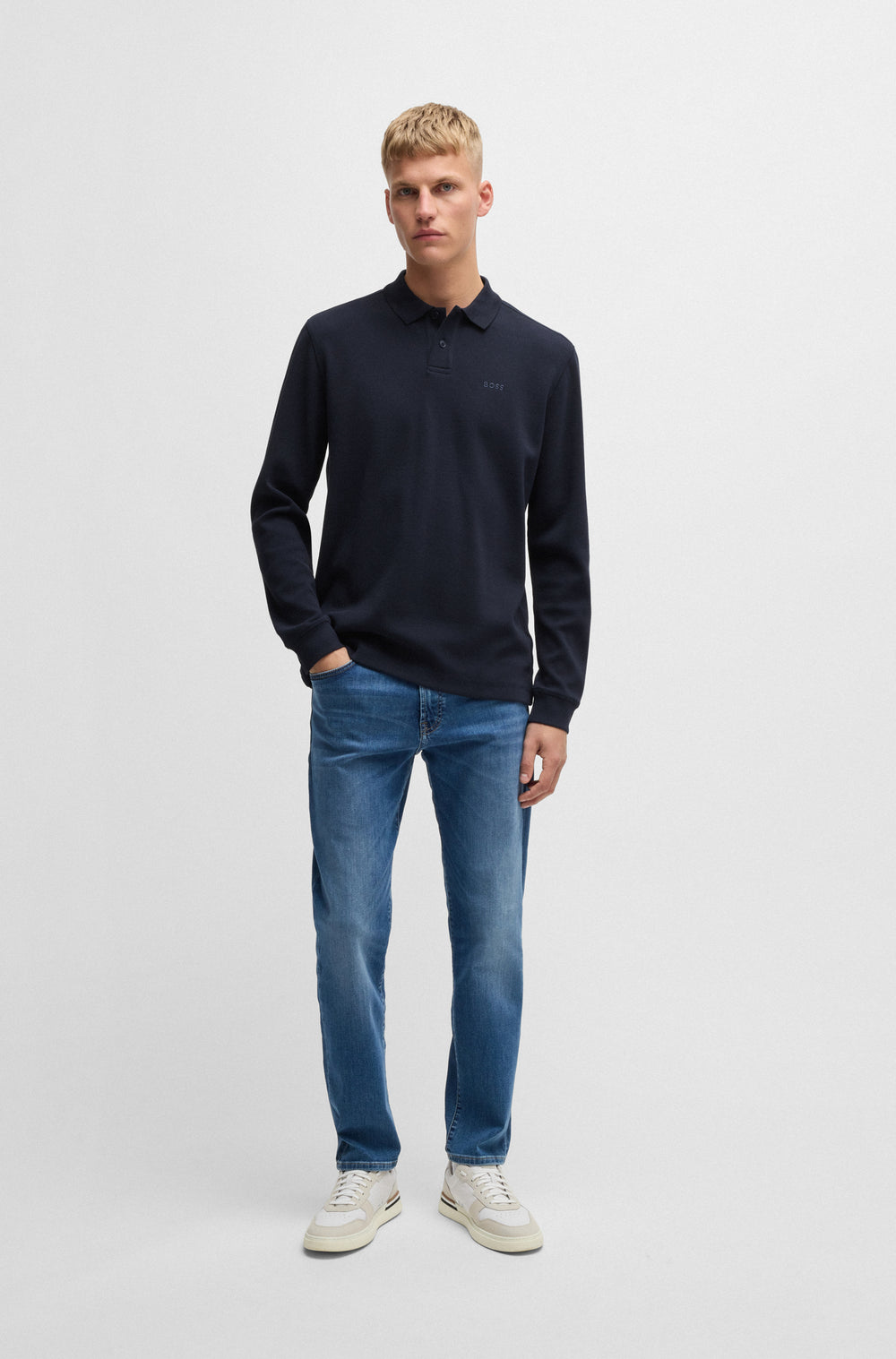 BOSS Polos Regular Fit in Cotton Mix - PETEMPESTOLONG 10262290 01-50520710- Concorde Fashion#color_navy-404